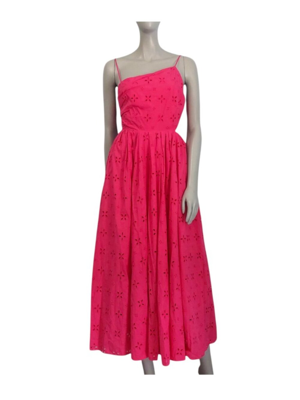 NEW J CREW Pink Eyelet Midi Dress 2 String Tie Open Back Full Skirt Sleeveless - Picture 15 of 15